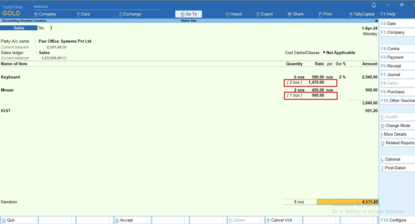 Show Alternate Qty. Wise Stock Item Rate in Voucher Entry